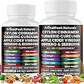 Ceylon Cinnamon Apple Cider Vinegar Turmeric Curcumin Panax Ginseng Berberine with Bitter Melon Banaba Milk Thistle Gymnema Sylvestre Vegan Capsules - 120 Count