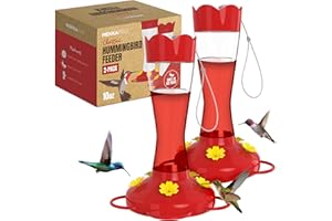 MEKKAPRO Hummingbird Feeders for Outdoors Glass - Red Hummingbird Feeders for Outdoors, Metal Ring, Bee-Proof Design, Easy As