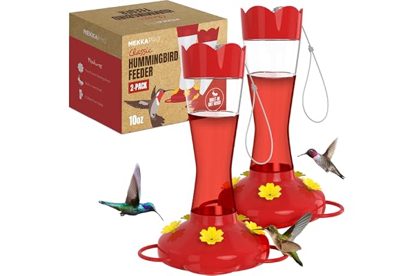 MEKKAPRO Classic Glass Hummingbird Feeder, 10oz (2-Pack) | Bee-Proof Design with Metal Ring, Easy Assembly for Outdoors