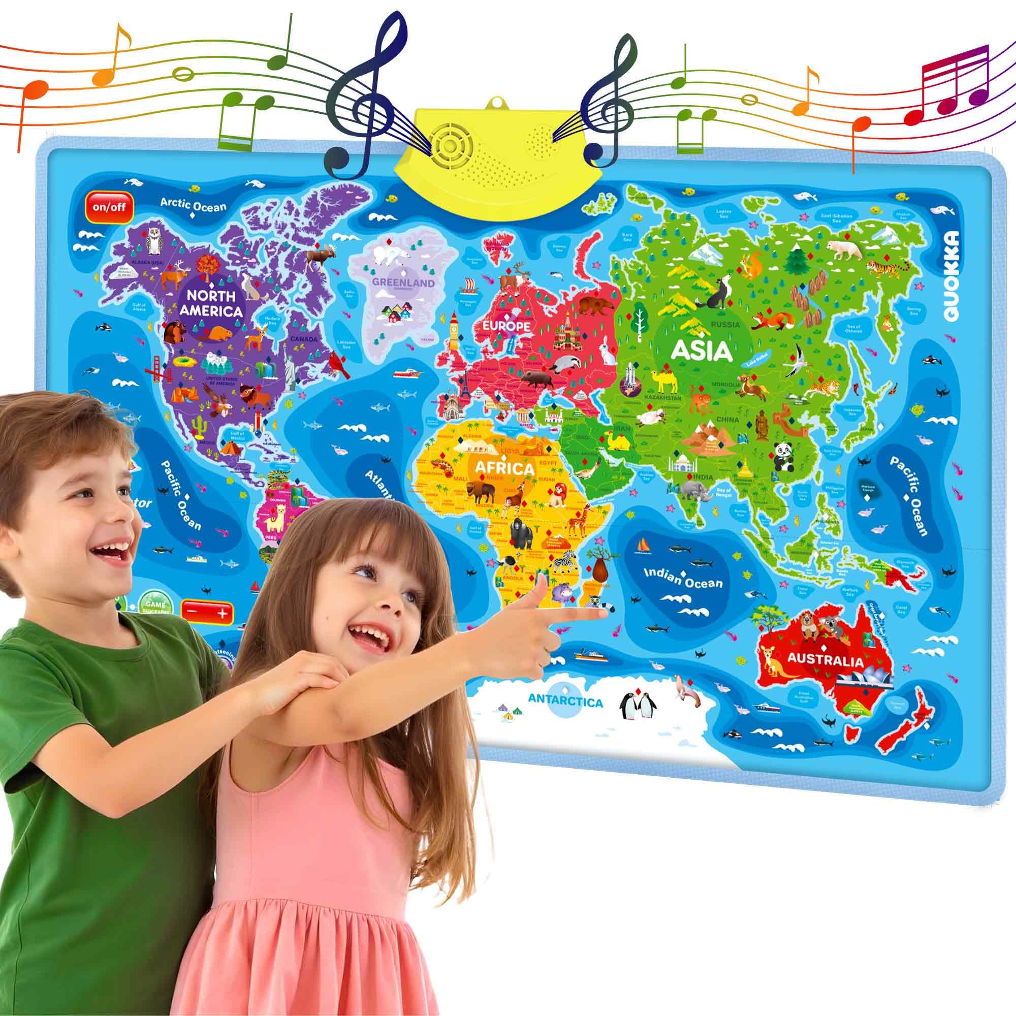 Photo 1 of QUOKKA Educational Toys for Kids 5-7 Year Old - World Map Learning Wall Chart for Toddlers Age 3 4 6+ - Interactive Speech Therapy Poster Boy Girl - Autism Puzzle Game 8-10-12