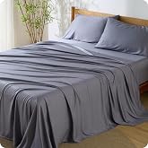 Bedsure PureWoven 100% Rayon Derived from Bamboo, King Size Sheets Set | Featured in Forbes Vetted, Cooling Sheets for Hot Sleepers, Breathable &amp; Silky Soft, 16" Deep Pocket Bedding, Dark Grey