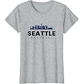 Seattle Baseball Vintage City Skyline Minimal Baseball Lover T-Shirt