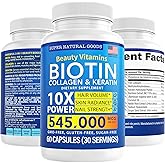 Biotin and Collagen Vitamins + Keratin with Folate - Hair Loss Treatments for Women & Men - Follicle, Skin and Nails Supplements for Hair Growth & Postpartum Support - GMO Free & Gluten Free (60 Caps)