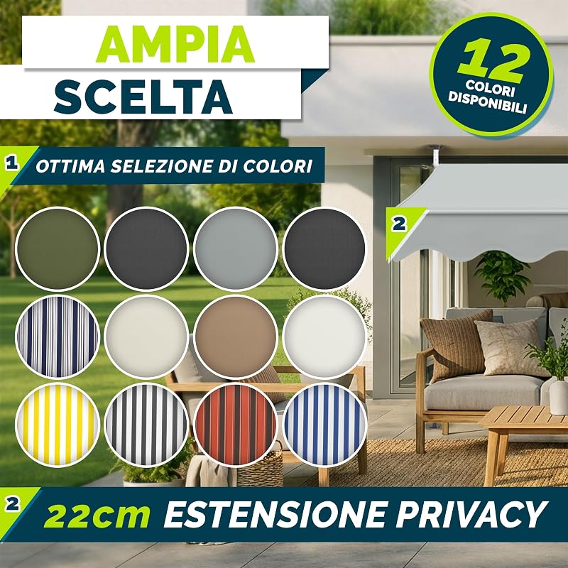 Tenda da Sole a Bracci con Manovella | Protezione Balcone, Regolabile, Senza Forare, a Manovella | Tenda resistente per Esterno (Grigio chiaro, 250cm)