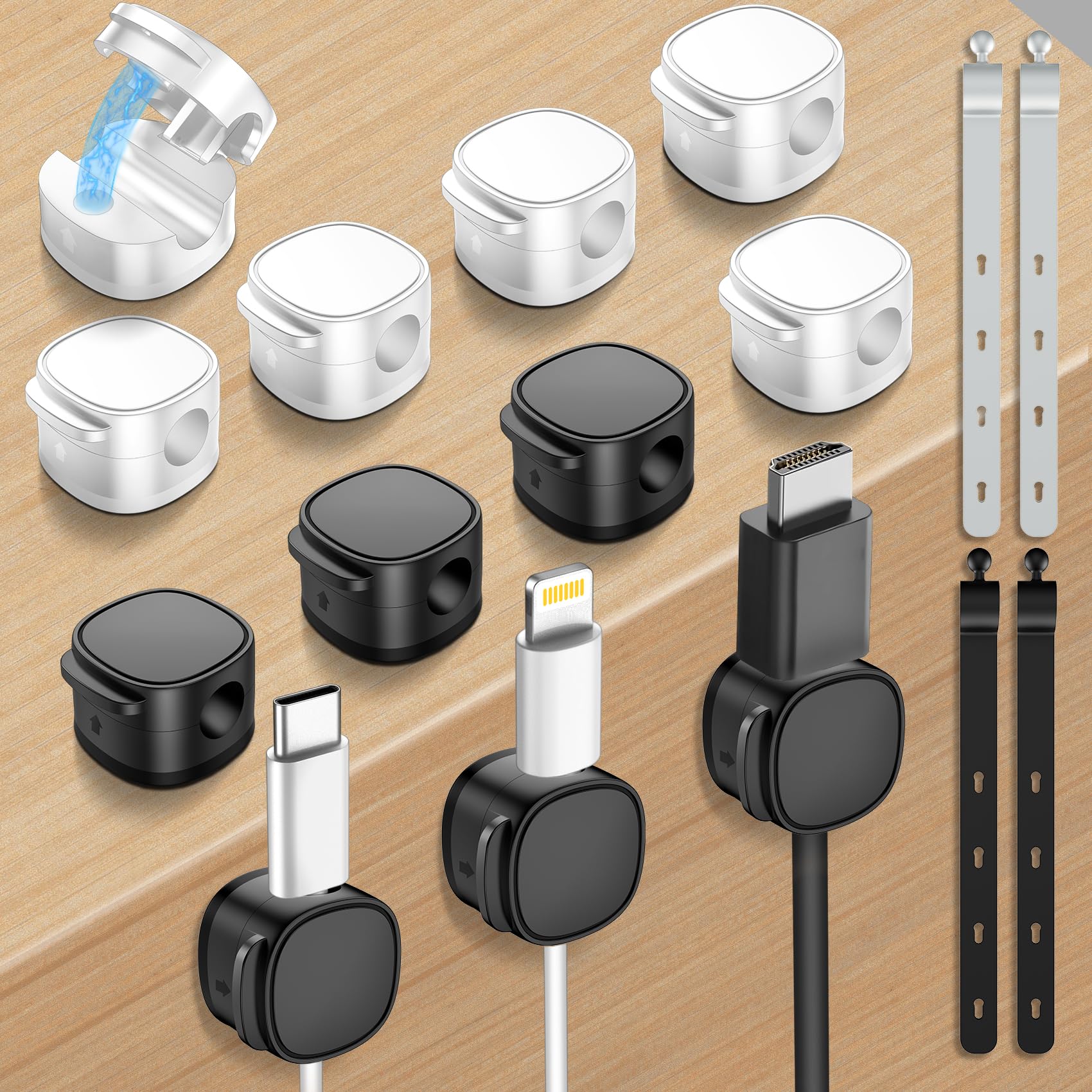 Photo 1 of 12 Pack,Magnetic Cable Clips & Silicon Cable Ties,[Cable Smooth Adjustable Under Desk Organizer],Cable Management,Cord Holder-Desk Stand Cable Organizer Holding,Adhesive for Home Cable Keeper