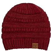 C.C Trendy Warm Chunky Soft Stretch Cable Knit Beanie, Burgundy