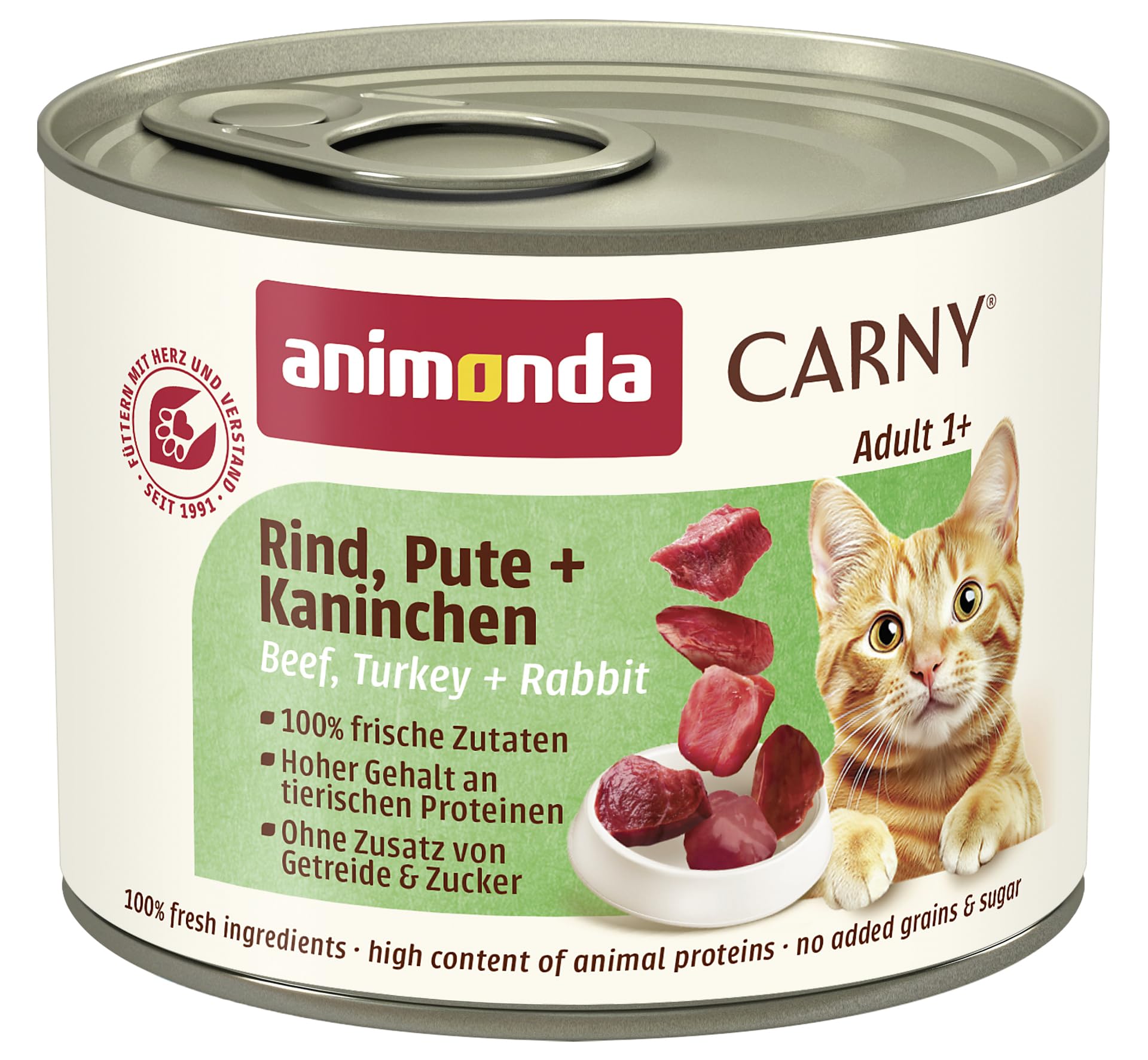 animonda Carny Adult cat food, wet food for adult cats, beef, turkey + rabbit, 6 x 200g