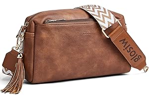GLOSIW Women's Crossbody Bag Trendy Shoulder Handbag Vegan Leather Crossbody Purse With Guitar Strap