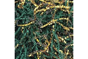 TANMWZK Crinkle Cut Paper Shred Filler 8 oz (1/2 lb) Gift Wrapping & Gift Basket Filler for Christmas, Halloween & Wedding Decorations,Easter Basket Grass Filler ,Crafting Activities (Dark green and gold)