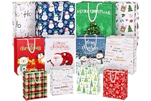 DeckTheHalls 12 PCS Christmas Gift Bags Presents Wrapping, Xmas Patents Gift Bags Candy Bags Decor Supplies for Classroom, Wedding, Birthday, Holiday, Christmas (Large 13’’, Medium 9.5’’, Small 6.5’’)