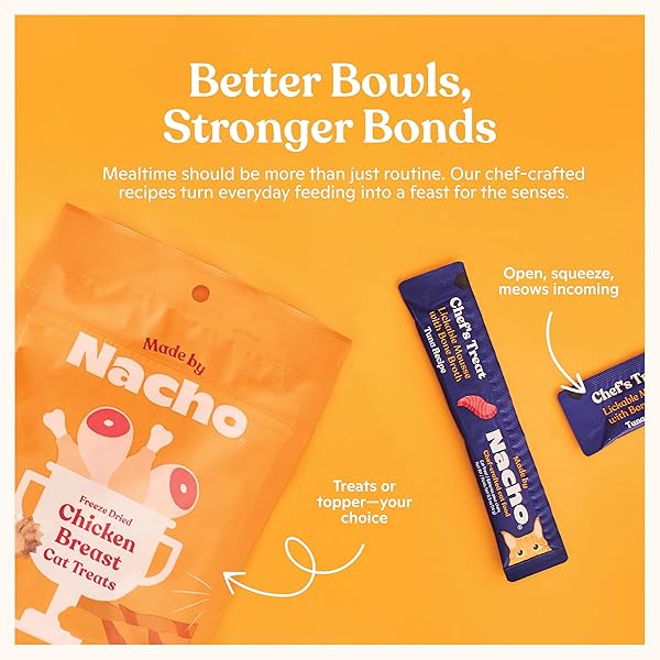 MADE BY NACHO WET CAT FOOD VARIETY 12 PACK (3OZ EACH), CAGE-FREE CHICKEN, SUSTAINABLY CAUGHT SALMON, GRASS-FED BEEF WITH BONE BROTH FOR EXTRA HYDRATION, GRAVY CUT POUCHES