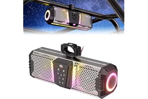 KEMIMOTO Midnight S40 16-inch Metal UTV Sound Bar Waterproof IP66 Waterproof Music Sync Multicolor Light Wireless Soundbar for UTV Golf Cart Marine Boat w/1''-2'' Roll Bar