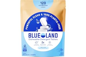 BLUELAND Plastic-Free Dishwasher Detergent Tablets, 120 Count, Unscented