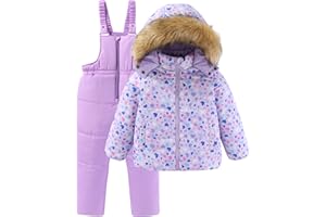 LUCKYLUAN Girls 2 Piece Snowsuit Warm Padded Ski Jacket and Bib Pants Outfit Set