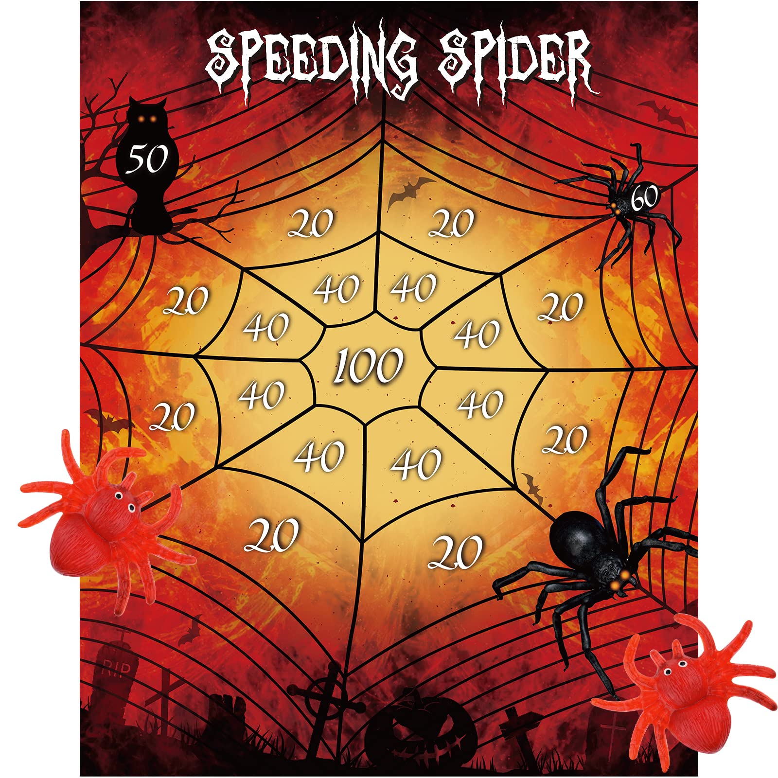 Photo 1 of MIAHART Halloween Party Games Throw The Spider On The Web with XL Halloween Poster and 2 Sticky Spiders Family Game