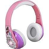 eKids Disney Princess Bluetooth Headphones with EZ Link, Wireless Headphones with Microphone and Aux Cord, Kids Earphones for School, Home, or Travel