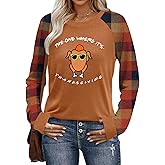 Thanksgiving Shirts for Women Thankful Turkey Graphic Tees Gobble Gobble T Shirt Thanksgiving Splicing Long Sleeve Tops
