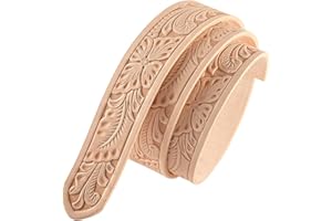 HiSew Leather Strap Blank for Belt Crafting, Cowhide, Pre-Embossed Patterns, Pre-Beveled Edges, Leather Strips Ribbon, 1-1/2"