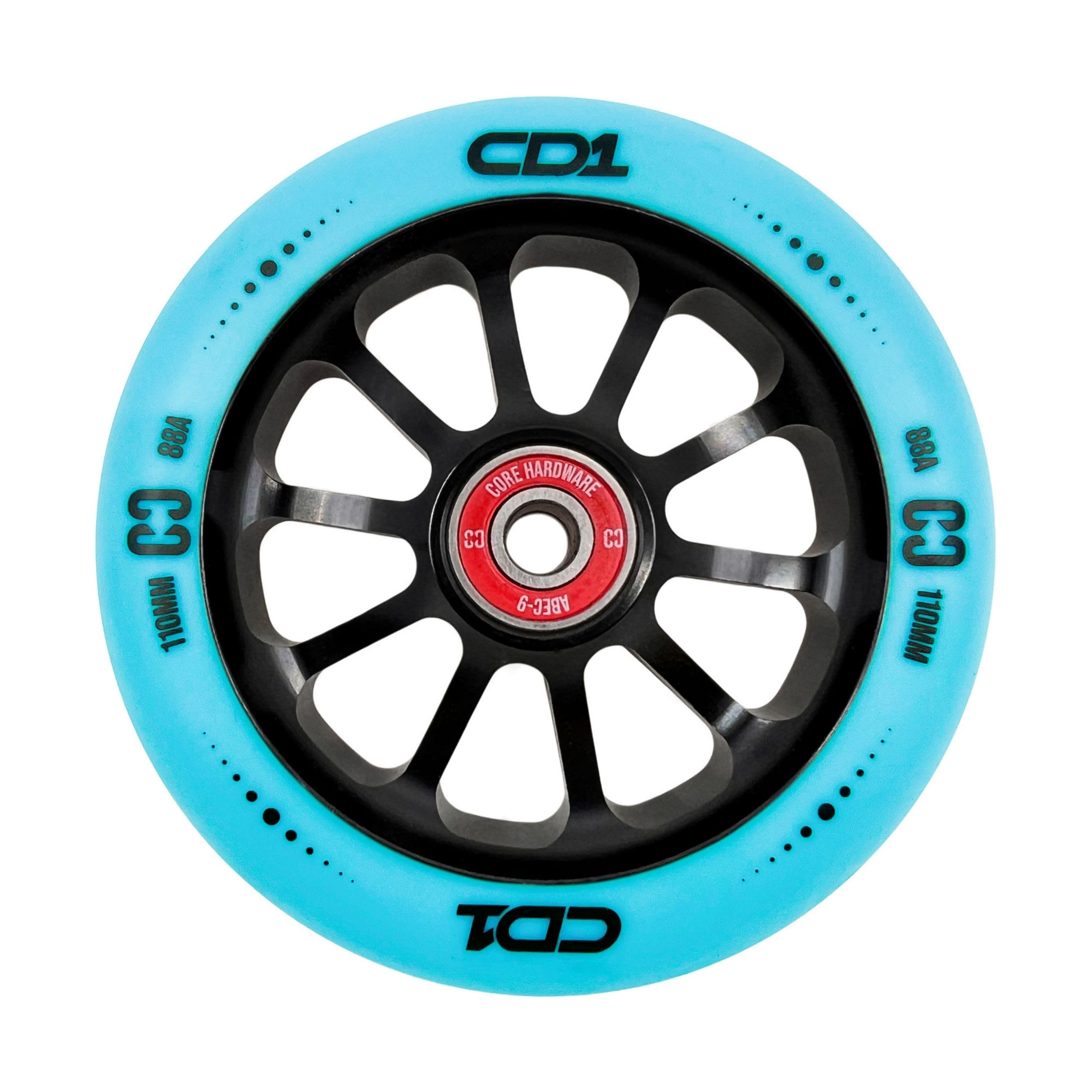 CORE CD1 Spoked Stunt Scooter Wheel 110mm ABEC 9 Bearings (Replacement Pro Scooter Wheels) - Blue/Black