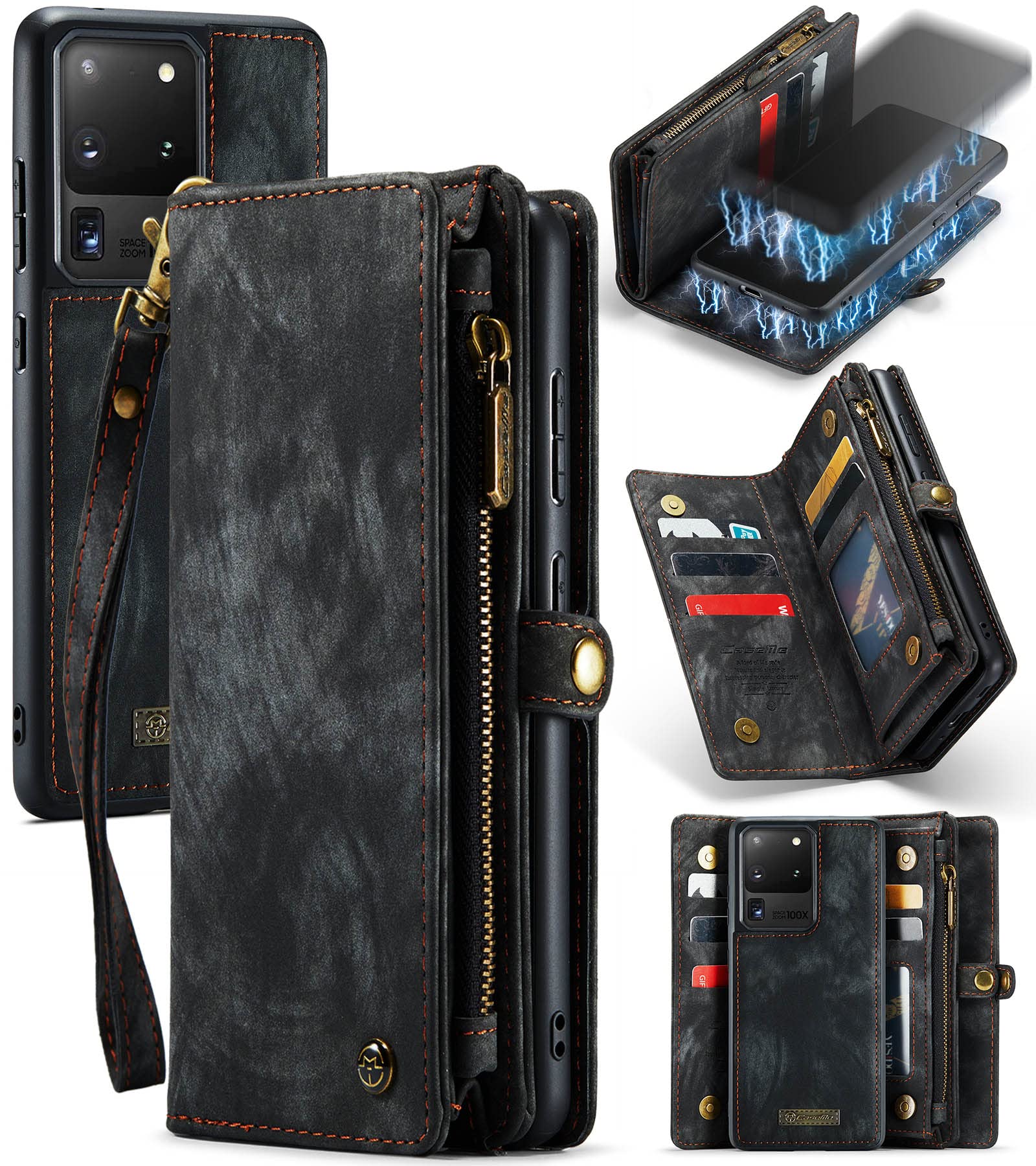 UFinetech 2-in-1 Samsung Galaxy S20 Ultra Case Wallet TPU Leather Flip Card Holder Slot Zipper Magnetic 2020 Stylish Luxury Detachable Purse Holster Cover for Samsung Galaxy S20 Ultra 5G Black