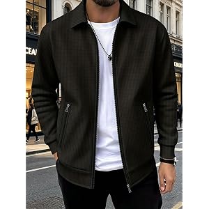 Men's Casual Corduroy Jacket Lightweight Zip Up Vintage Jacket Collared Bomber Jacket
