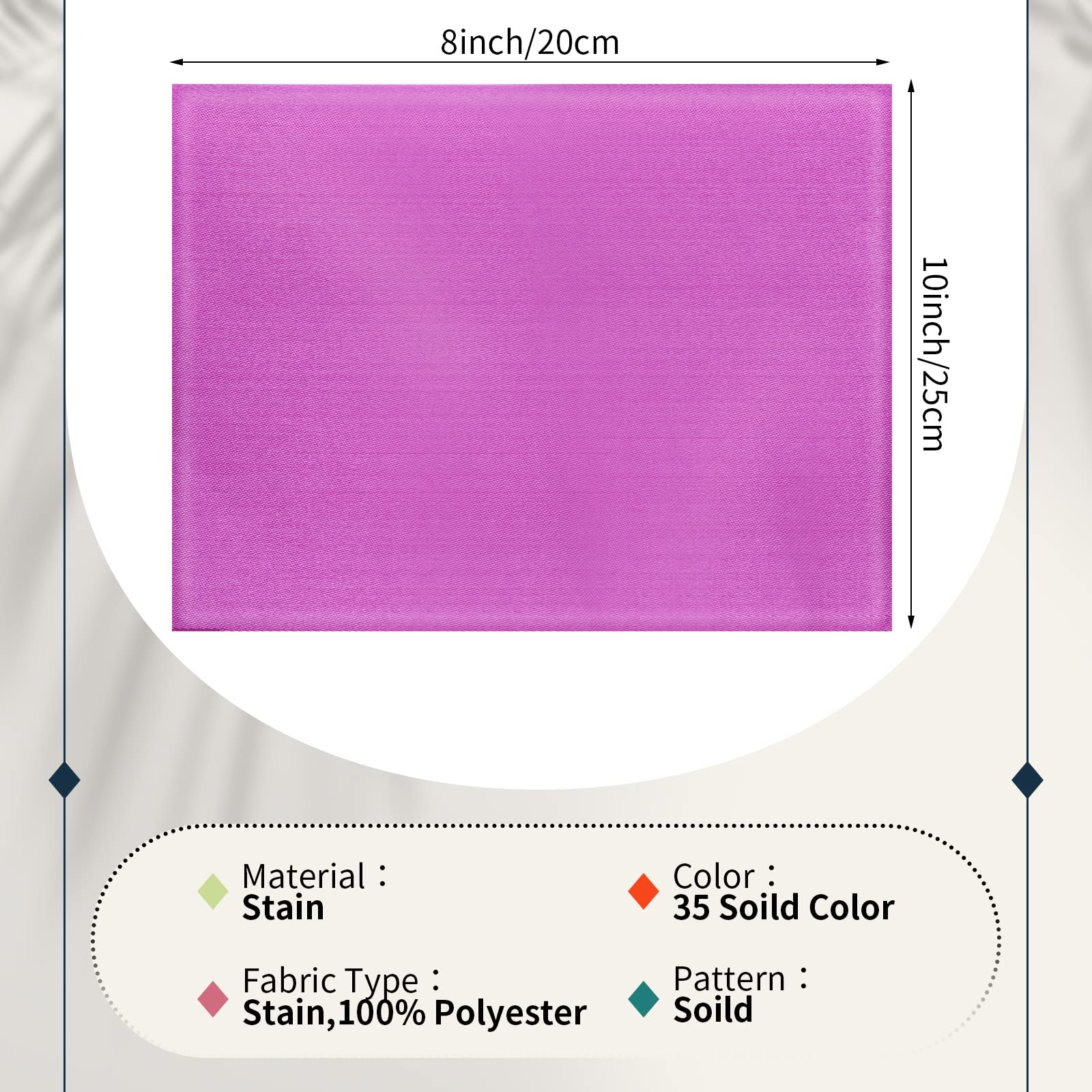 35 Pcs Satin Fat Quarter 35 Solid Color Silky Satin Patchwork Fabric for Bundle Lining Polyester Quilting Wedding Bridal Dress Table Decorations Costume Sewing Apparel Crafts (10 x 8 Inch)