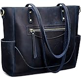 S-ZONE Genuine Leather Tote Bag for Women Large Shoulder Purses Work Handbags with Crossbody Strap Vintage