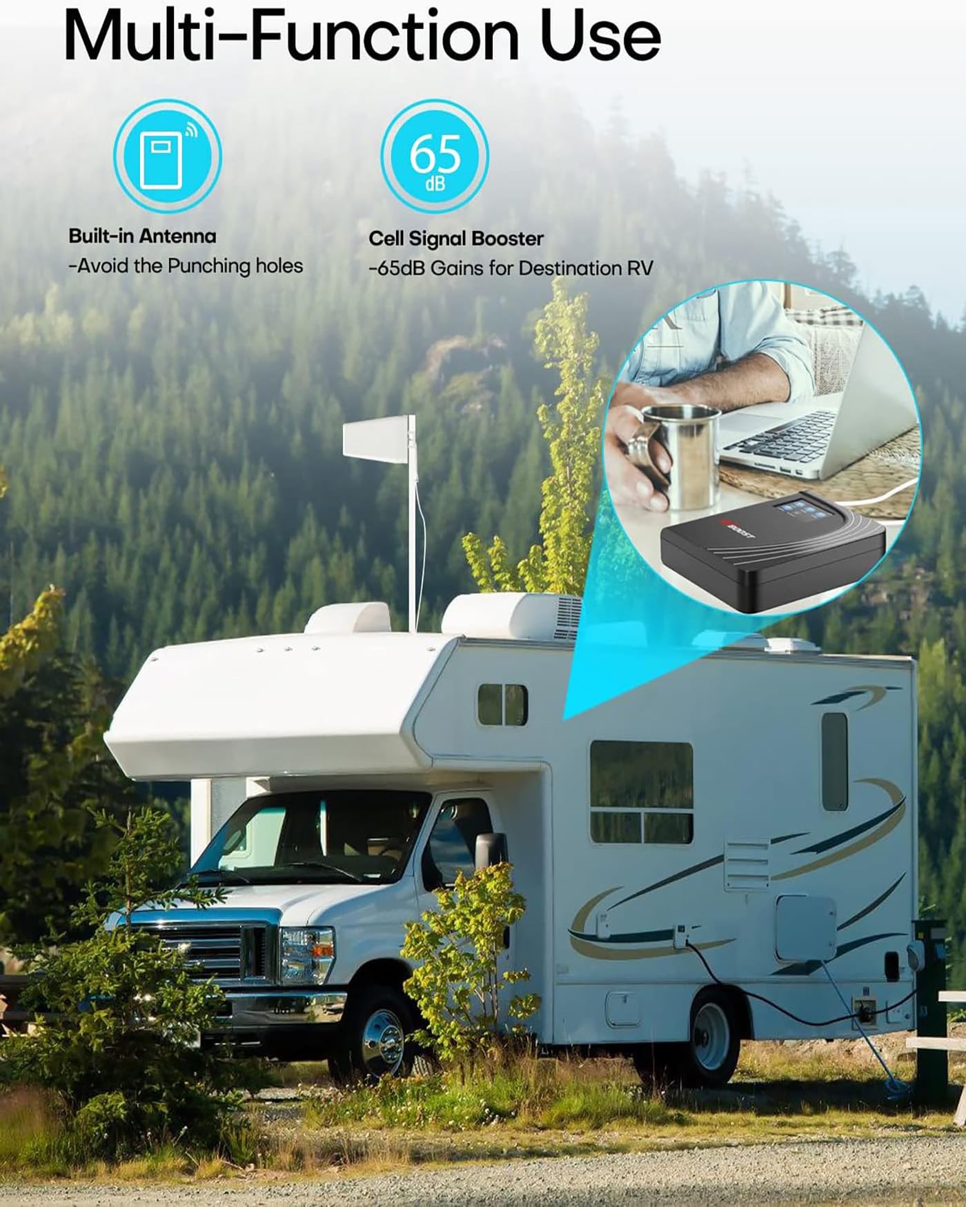Cell Phone Signal Booster, 4G LTE 5G Cell Phone Booster with LCD Touch Screen Cover 4,500 Sq Ft for Home Office All U.S. Carriers Verizon, AT&T, T-Mobile 65dB High Gain Support All Band | FCC Approved