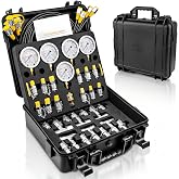 Aikyciu Hydraulic Pressure Test Kit, 5 Gauges 10-600 Bar/150-10000 PSI | 13 Test Couplings, 14 Tee Connectors, 5 Hoses, Storage Case, Hydraulic Test Gauge Kit for Excavator &amp; Construction