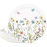 AllReal 48 Pcs Wildflower Paper Plates Disposable Spring Floral Party Plate 7" Dessert Botanical Butterflies Plates for Bridal Baby Shower Picnic Tea Party Supplies (48, Wildflower)