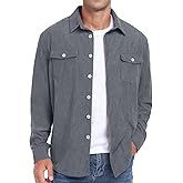 Askdeer Men's Corduroy Button Down Shirts Long Sleeve Casual Shacket Jacket Western Corduroy Shirt Jacket with Flap Pockets