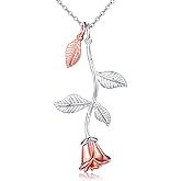Alphm Valentines Day Rose Gifts S925 S925 Sterling Silver Rose Flower Pendant Necklace for Women Floral Jewelry