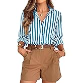 Womens Button Down Shirts Striped Dress Shirt Long Sleeve Casual Collared Blouse Top