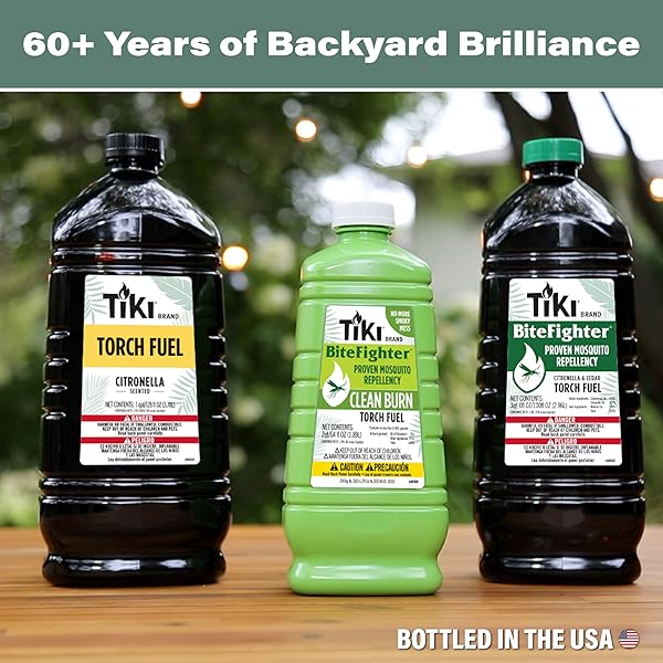 TIKI CLEAN BURN MOSQUITO REPELLENT TORCH FUEL – 1/2 GALLON (64 OZ.), SMOKELESS & LOW-SOOT CITRONELLA, MOSQUITO REPELLENT, PLANT-BASED FORMULA FOR OUTDOOR, PATIO, GARDEN & BACKYARD TORCHES