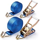 2Pack Ratchet Straps Heavy Duty-2 Inch x 20 Feet(7,500lb Break Strength), Tie-Down Ratcheting with J-Hook Cargo Straps Tiedown Ratchet for Moving and Transports with Trailers, Pickup, Flatbed Trucks