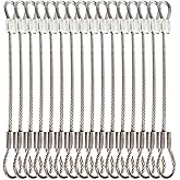 Bytiyar 1/8"(3mm) Wire Diam Stainless Steel Cable Eyelets Loops Short Rope Lanyard Safety Tether Chain Lock with Vinyl Coated Cover, 20Pcs 6" Long Clear