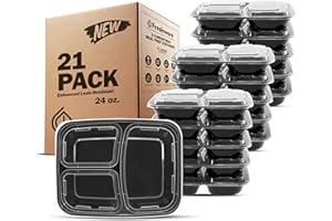 Freshware Meal Prep Containers [21 Pack] 3 Compartment with Lids, Food Storage Containers, Bento Box, BPA Free, Stackable, Microwave/Dishwasher/Freezer Safe (24 oz)