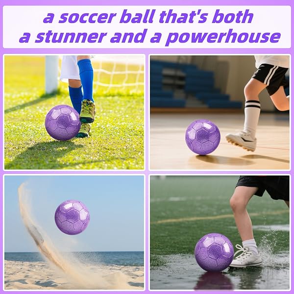 CHAMPHOX SIZE 4 SOCCER BALL GLITTER PINK – KIDS AGED 4-6 6-8 8-12 OUTDOORS SPORTS TRAINING BALL RECREATION PLAYING BALL TEENS GIRLS CHILDREN YOUTH BACK TO SCHOOL BIRTHDAY (GLITTER PURPLE, SIZE 4)