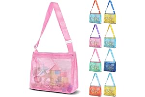 VOROLO Mesh Beach Bag for Holding Toys,Sand Towels Tote for Kids Seashell Collecting,Swimming Accessories for Boys and Girls