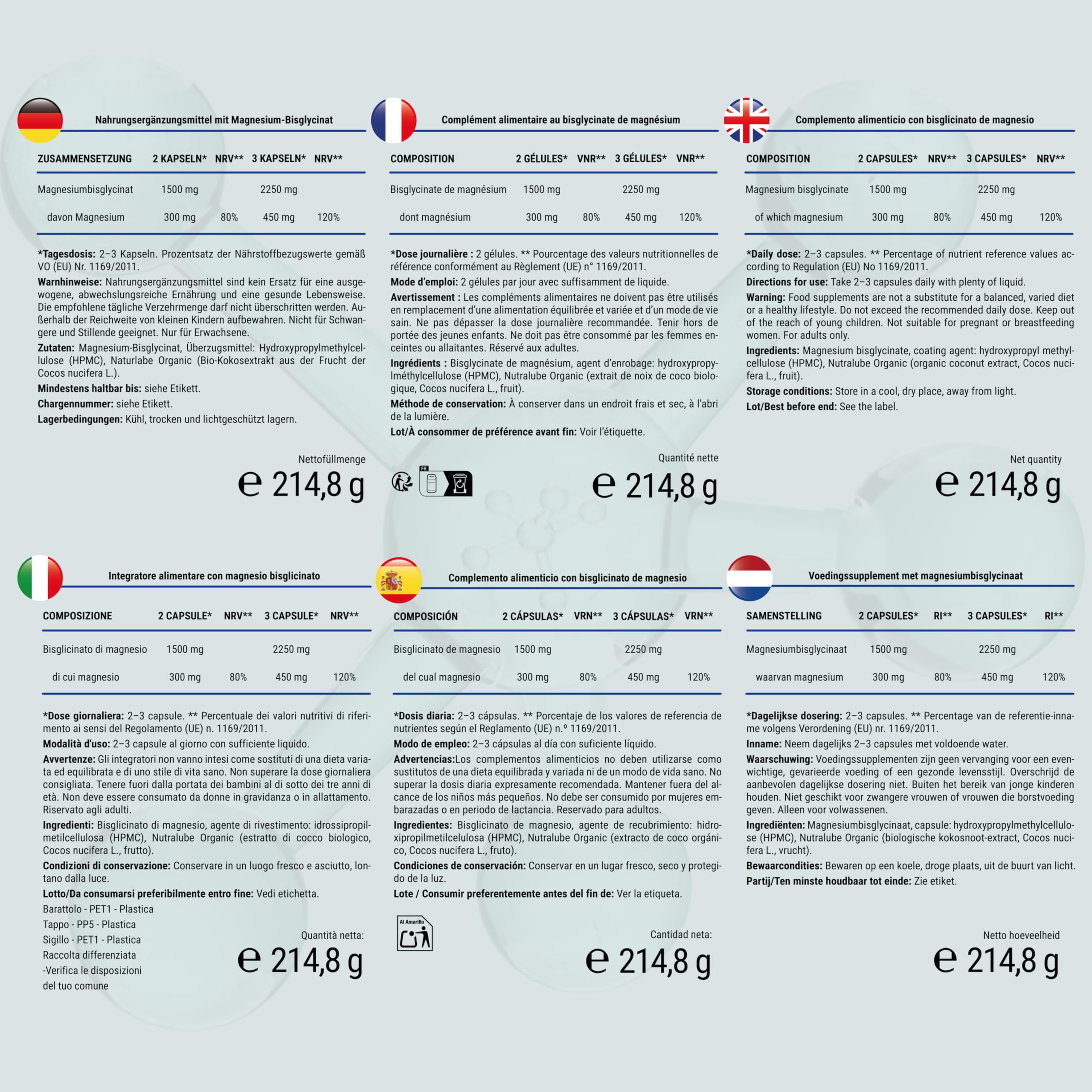 Magnesiumbisglycinat Kapseln - 450 mg elementares Magnesium pro Tag - 240 Kapseln, hochdosiert - hohe Bioverfügbarkeit & Premium chelatiertes Magnesium - 100% vegan, bis zu 4 Monate Vorrat 9