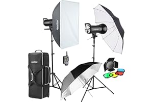 Godox 2 x SK400II 800Ws Strobe Flash Light Monolight Kit for Studio Photography, Includes Light Stand, Softbox, Reflector, Barnd Door Kit, Umbrella, Carrying Case