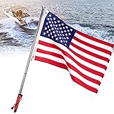 KEMIMOTO Boat Flag Pole with Boat Rod Holder Mount, 4ft Aluminum Golf Cart Flag Holder, Bungee Retainer, EVA Foam Grip, for Flag 2.5ft x 4ft /24''x36'' /20''x30'' /16''x24'' /12''x18'' (NO FLAG)