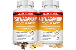 TOPLUX Organic Ashwagandha Root Powder Pills 1950 Mg with Black Pepper Extract - Pure Natural Ashwagandha Supplement, Support Energy, for Men Women, 60 Capsules