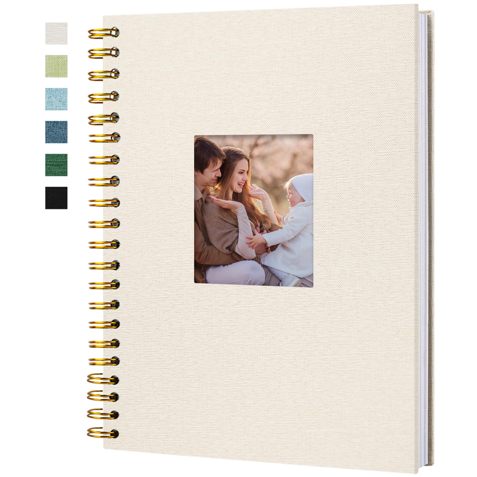 HIWHY Scrapbook Photo Album Linen Cover with DIY Window 28x20 CM White Inner Paper Memory Book with 20 Sheets/40 Pages Beige
