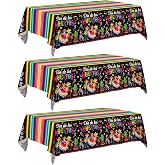 Actilize 3 Pack Dia De Los Muertos Tablecloths 54 x 108 Inch | Day of The Dead Decorations Disposable Plastic Table Covers Mexican Sugar Skull Design for Outdoor Indoor Party Table Decor