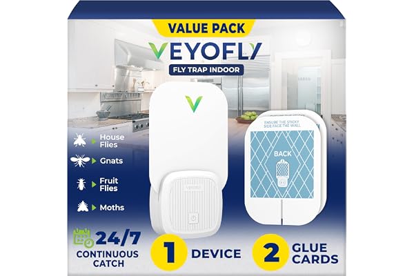 VEYOFLY Fruit Fly Traps for Indoors (1 Device + 2 Refills), Gnat Trap Indoor Plug in, Bug Traps, Flying Insect Trap, Gnat Tra