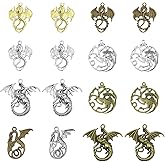 JIALEEY Flying Dragon Charms, 16pcs/8pairs Mixed Tarrasque Infernal Demon Fire Dragon Dinosaur Totem Charms Pendants Beads for Jewelry Making and Craft Supplies
