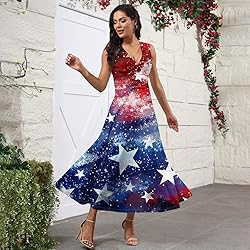CHRATLHI Patriotic Dress for Women Long Fourth of