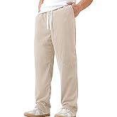 JOTOOK Mens Casual Corduroy Pants Lightweight Elastic Waist Drawstring Pants Straight Baggy Pants with Pockets