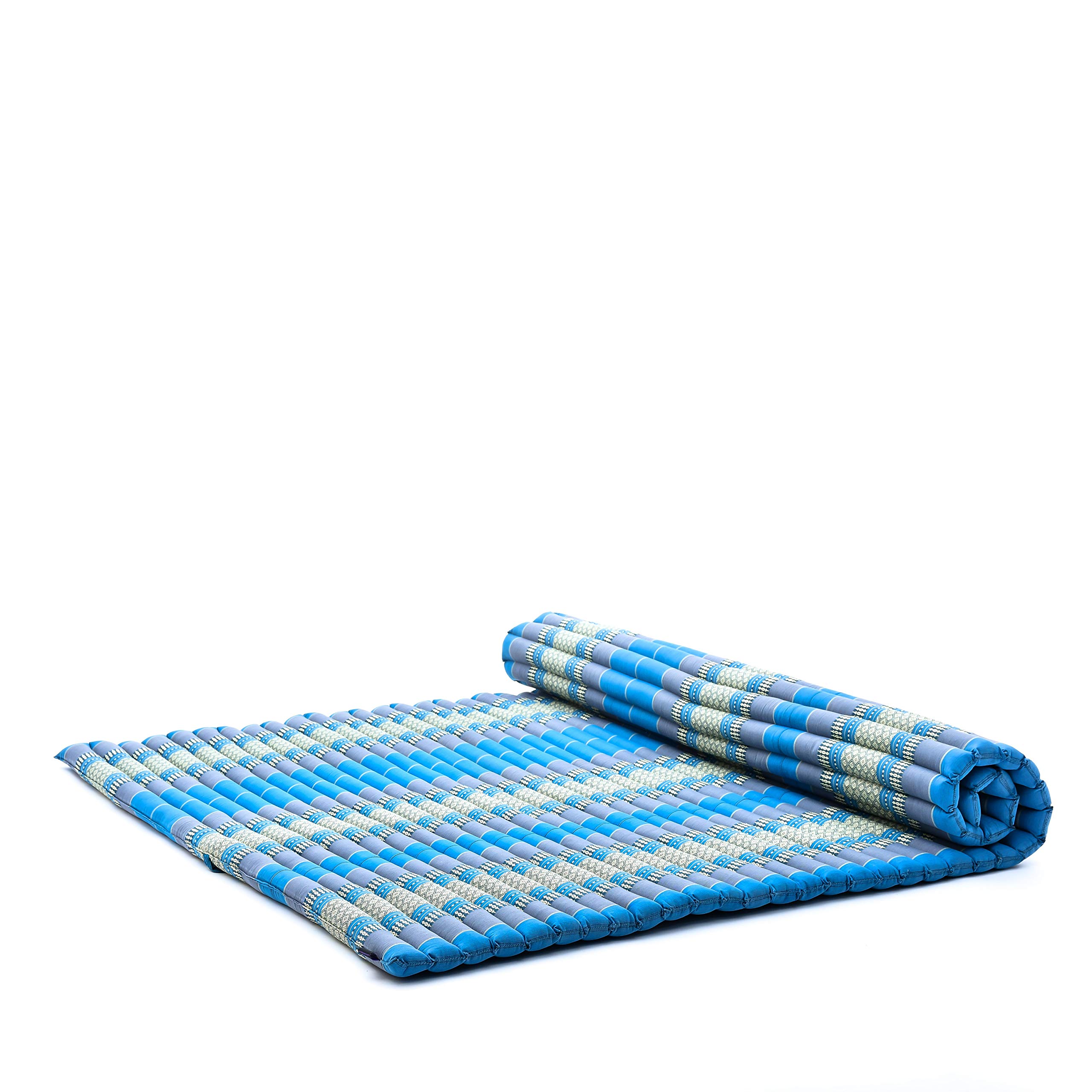 Leewadee - Foldable Floor Mattress - Japanese Roll Up Futon -Trifold Tatami Mat- Guest Floor Bed - Camping Mattress - Thai Massage Mat, Kapok Filled, 190 x 145 cm, Light Blue — image 1